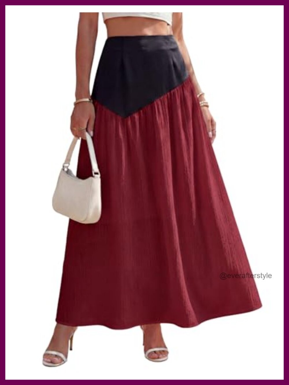 Womens High Waisted Satin Color Block Flowy Maxi Skirt A-Line